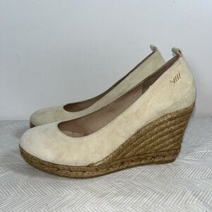Viscata Barcelona V Cut Espadrille Sz 39 Wedge Tan/Cream Slip On Pointed Toe Y2K